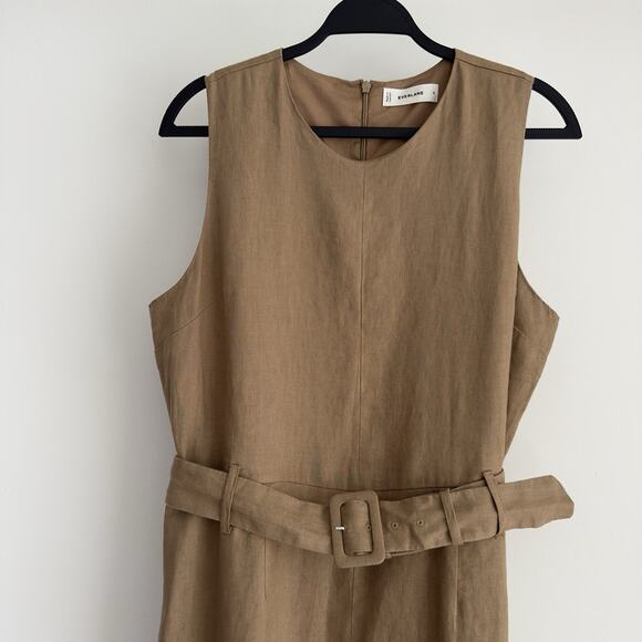 Everlane The Linen Belted Midi Dress 8 Tan Flax Minimalist Quiet Luxury Elegant - Picture 3 of 12